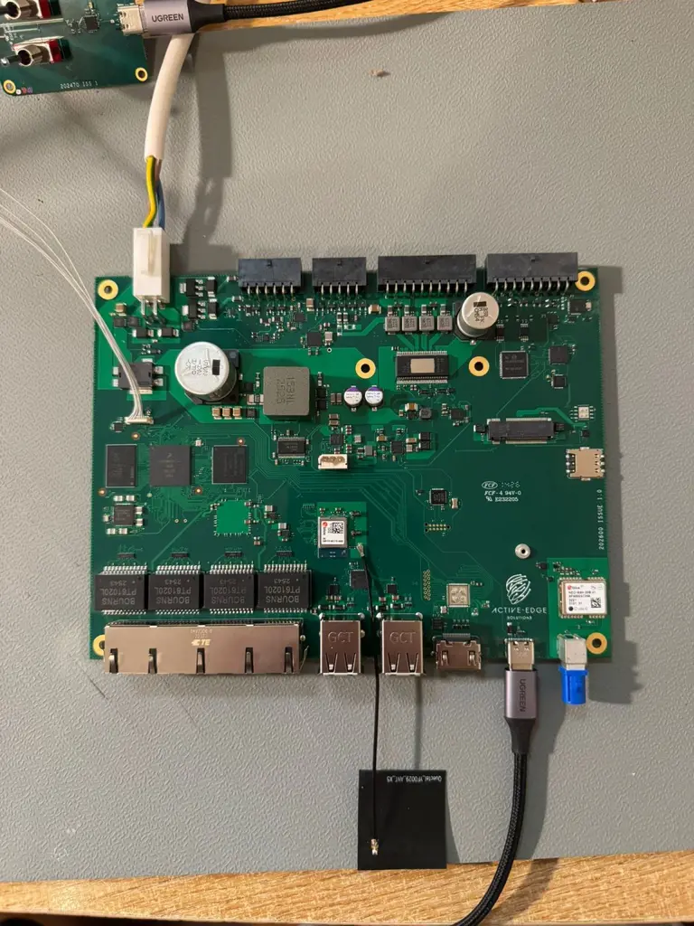 Working Active-Edge i.MX8M Mini industrial gateway prototype connected on the hardware bench