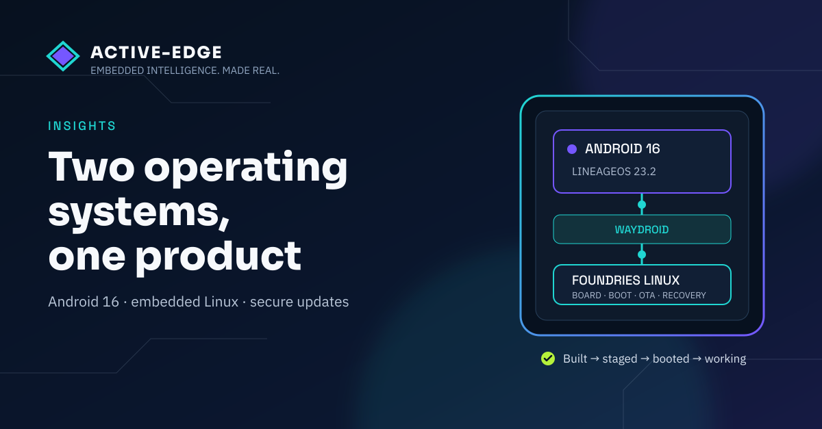 Android 16 and Foundries Linux shown as one Active-Edge product stack